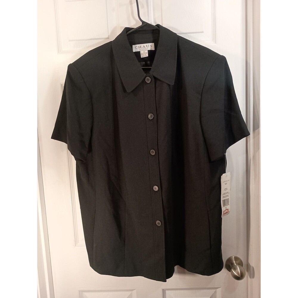 Chaus Jacket Size 20 Black Short Sleeve Front Buttons